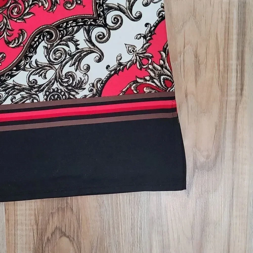 💛Claudia Richard Red & Black Scroll Print Sleeveless Top Large